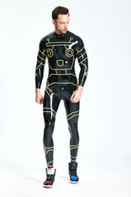 Black, trim color is Yellow Male 'Tronation' Latex Catsuit