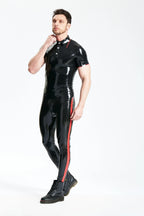 Black, trim color is Yellow Male Latex 'Trooper' Stripe Leggings