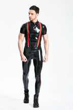 Black, trim color is Yellow Male Latex 'Trooper' Stripe Leggings