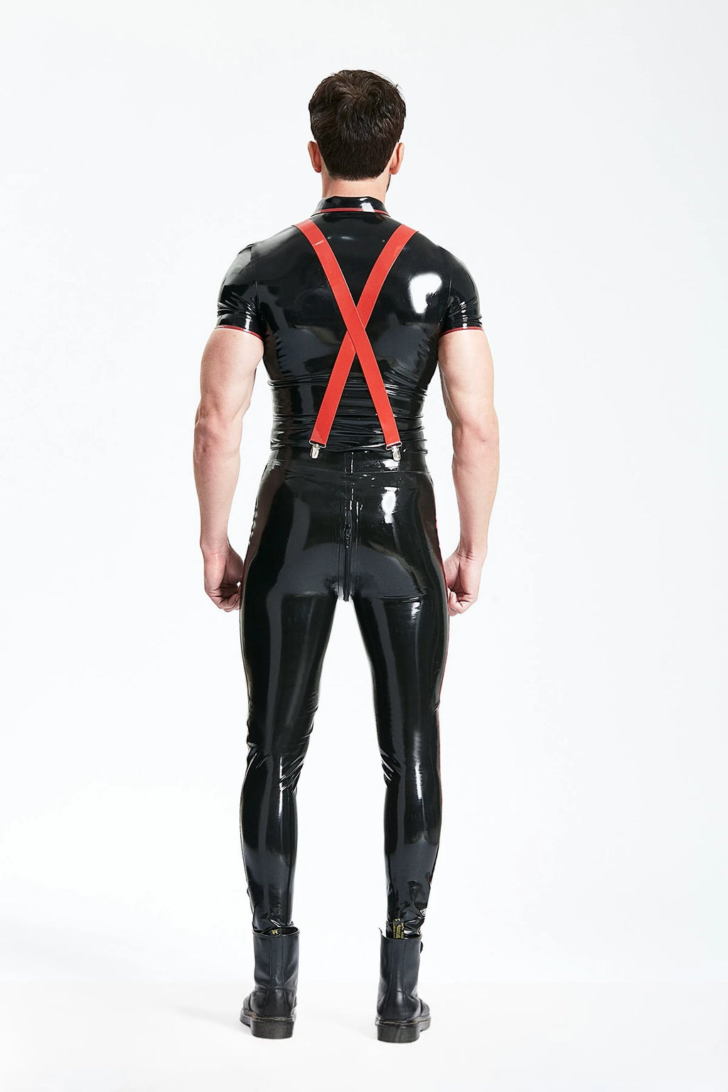 Black, trim color is Yellow Male Latex 'Trooper' Stripe Leggings