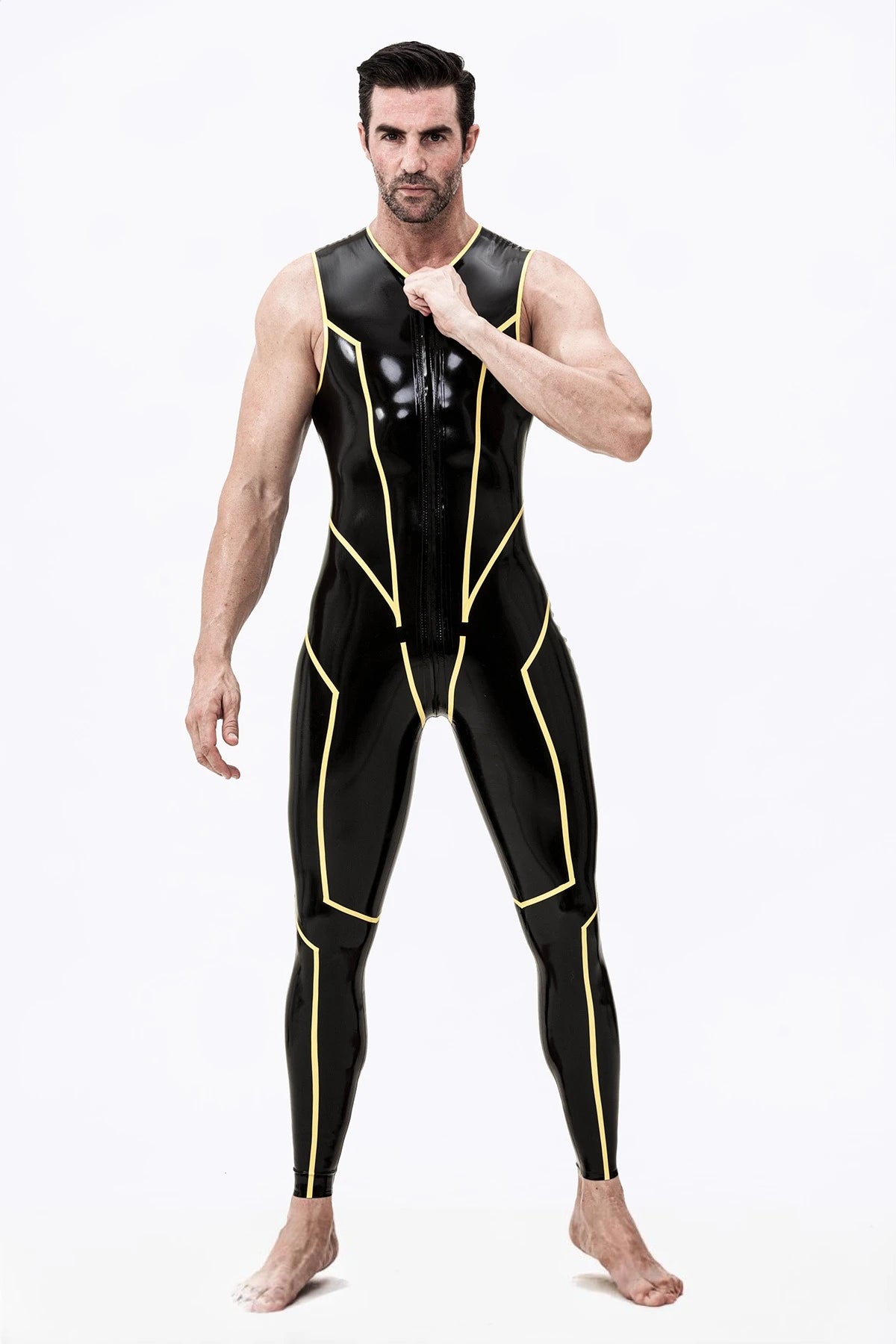 Black Male 'Wolverine' Sleeveless Latex Catsuit