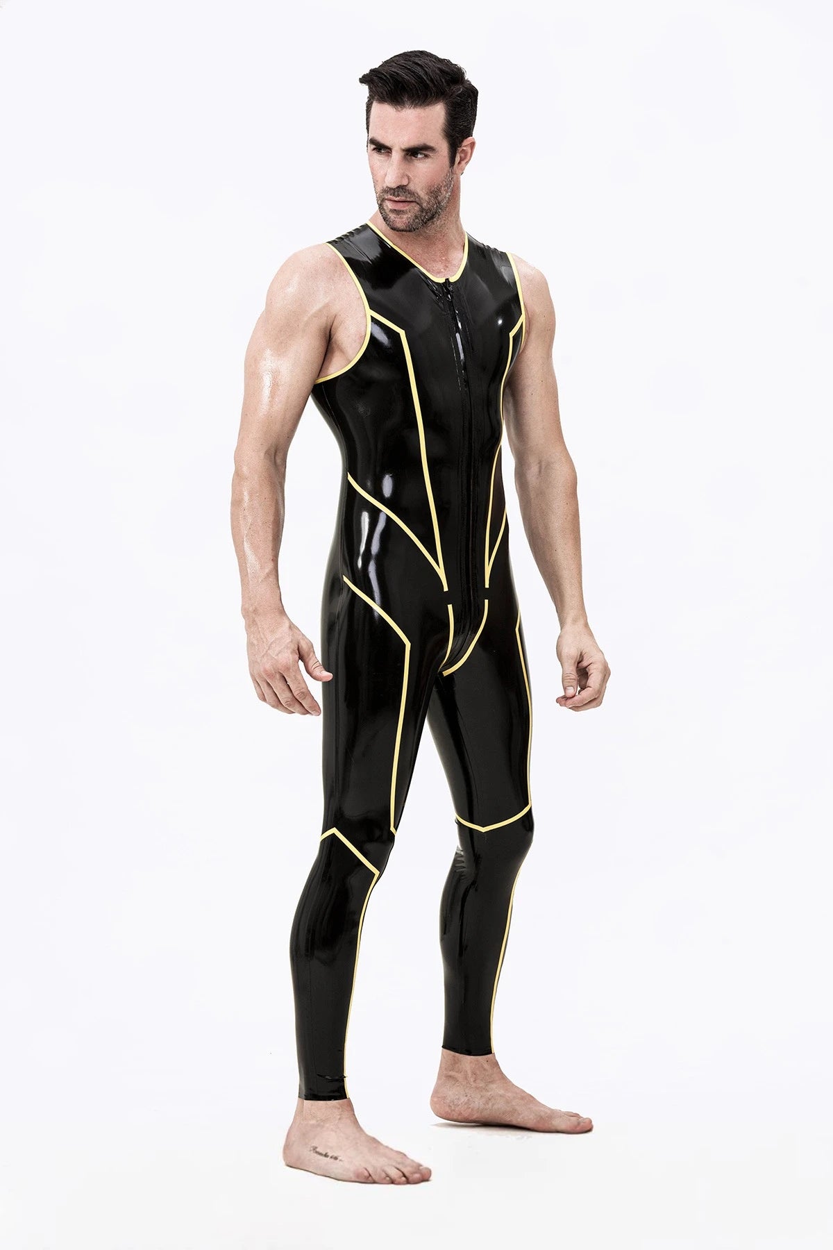 Black Male 'Wolverine' Sleeveless Latex Catsuit