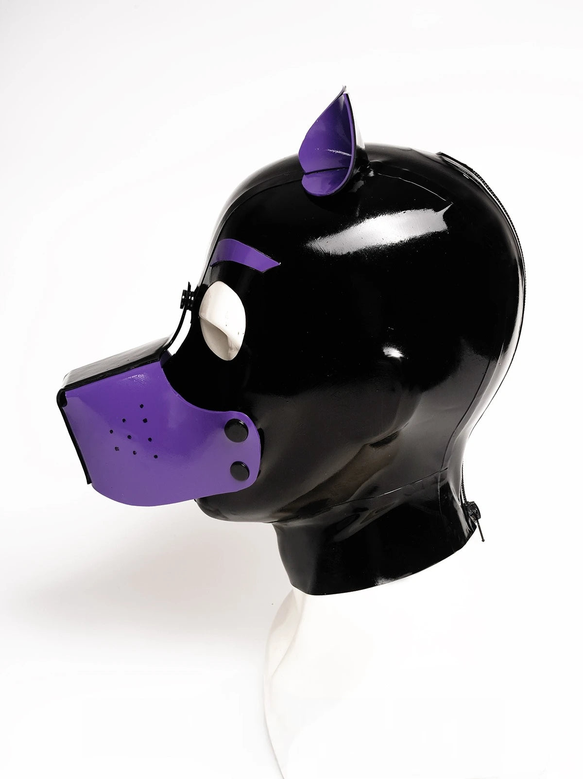 Black, trim is Purple Rubber Puppy Latex Hood