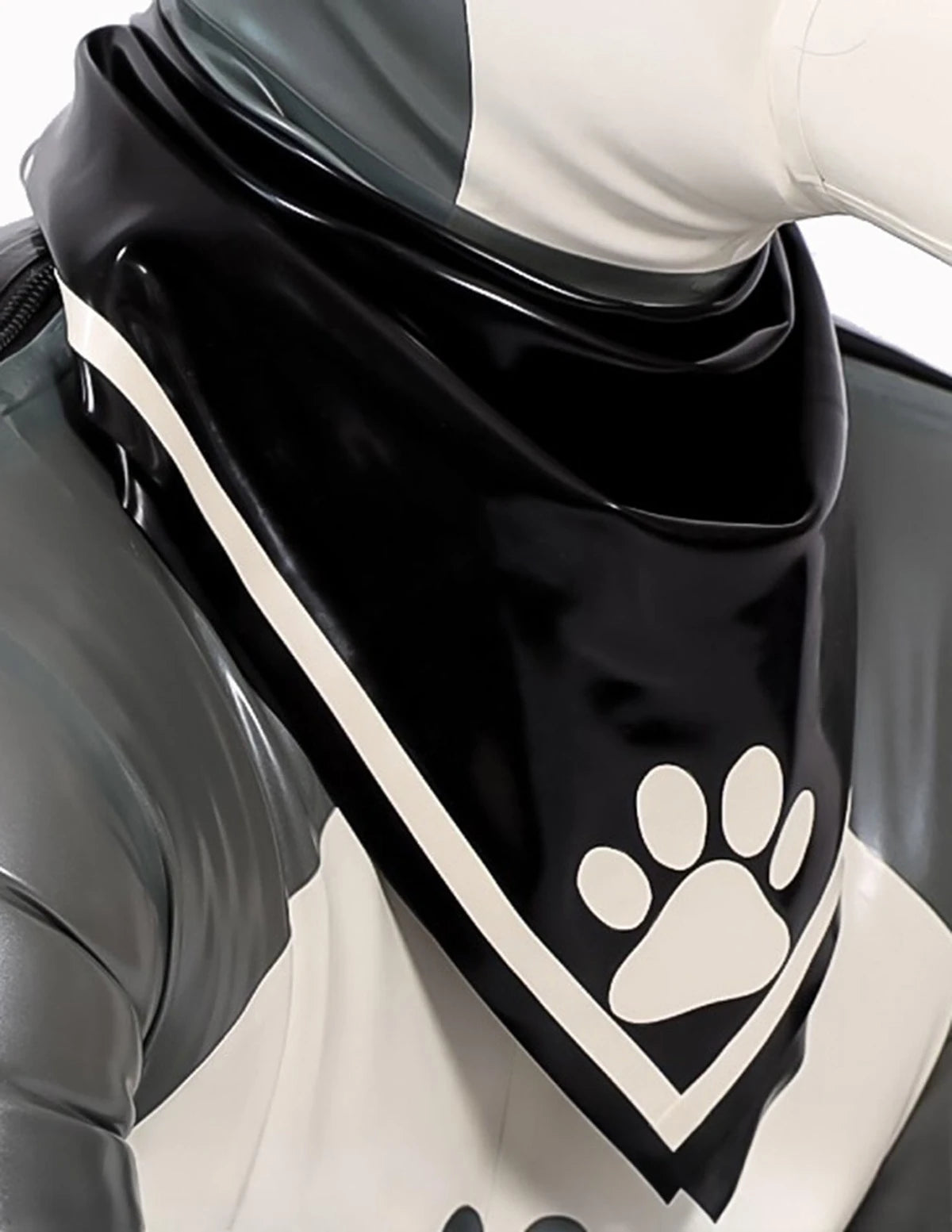Black, trim is White Male Latex Pup Paw Scarf