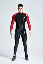 Black Male Through-Zip Raglan-Sleeved Latex Catsuit