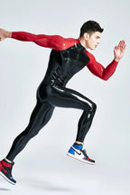 Black Male Through-Zip Raglan-Sleeved Latex Catsuit