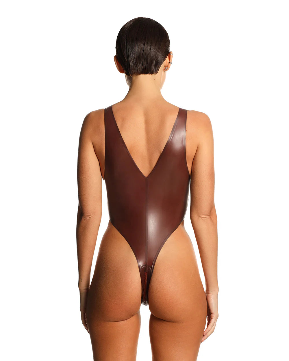 Brown Latex Thong Bodysuit