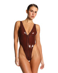 Brown Latex Thong Bodysuit