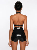 Buckled Halter Latex Two-Piece Set in Black — Sharp Latex Layer