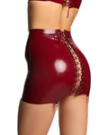 Burgundy Lace-Up Back Latex Mini Skirt