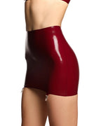 Burgundy Lace-Up Back Latex Mini Skirt