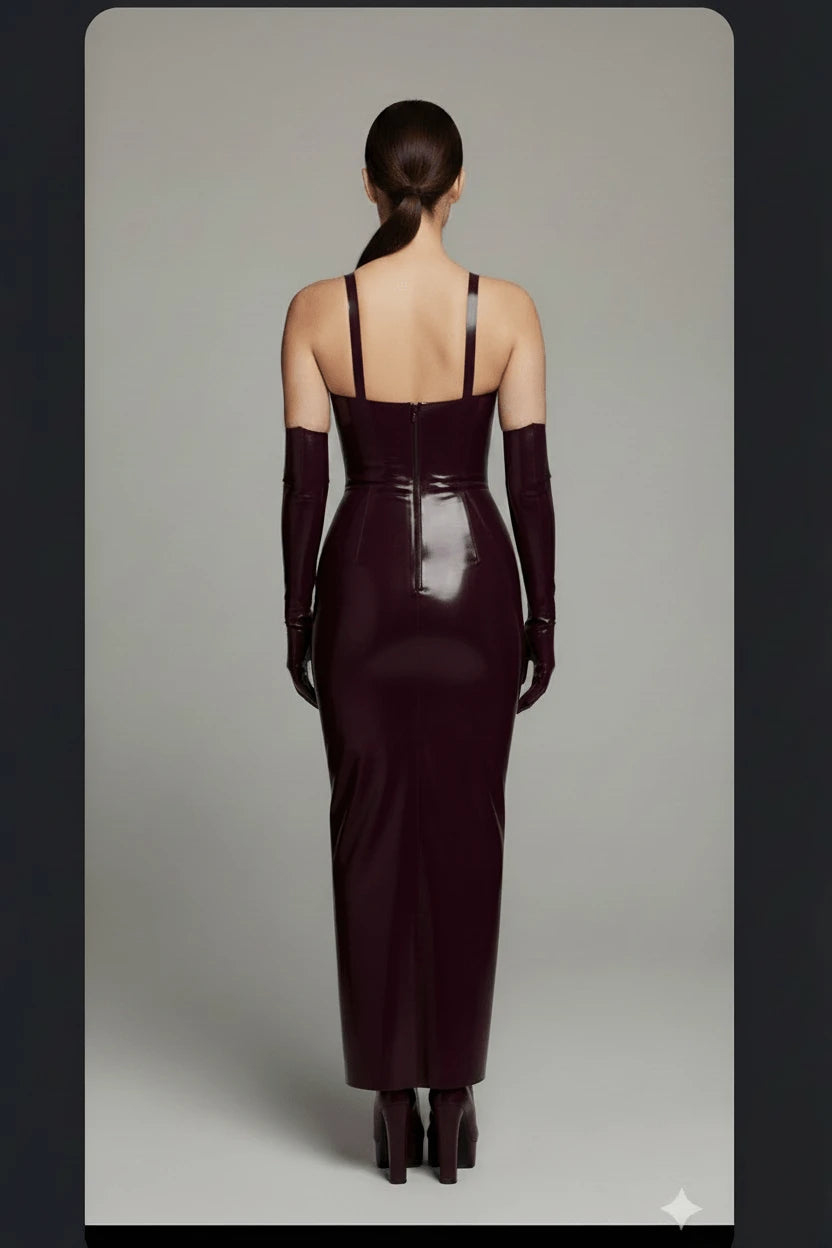 burgundy-long-latex-dress-2