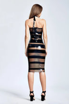 Smoky Black 'Charlotte' Striped Knee-Length Latex Dress