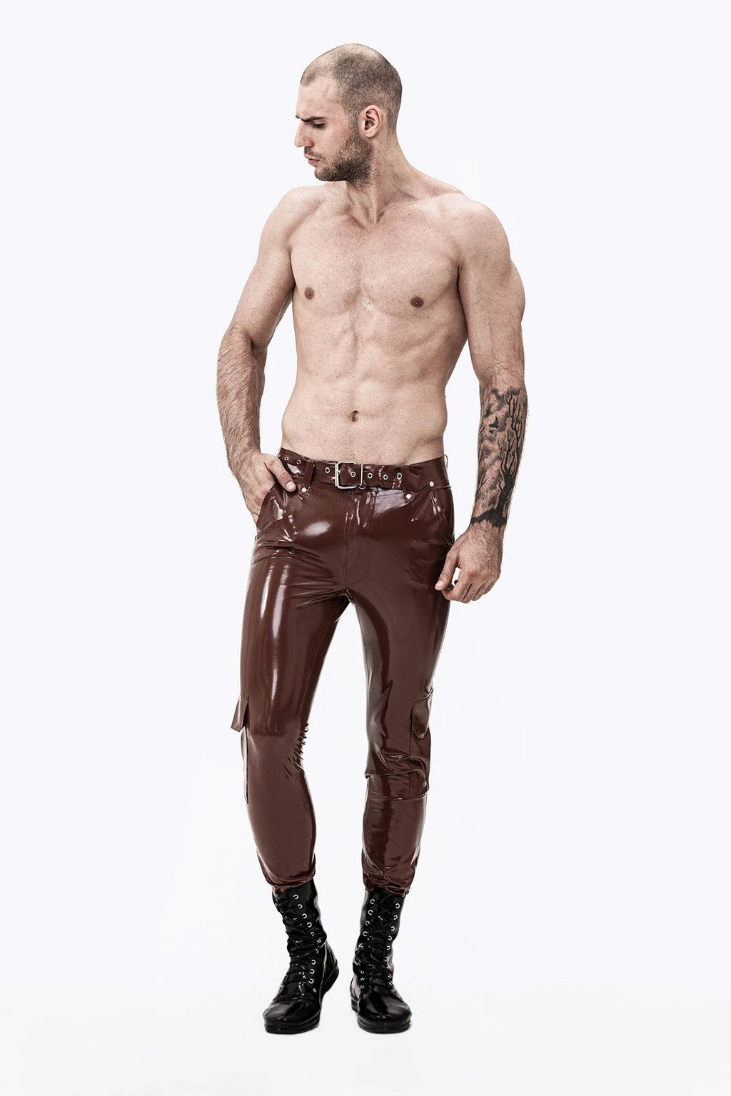 Chocolate Male Latex 'Cargo' Pocketed Latex Jeans