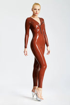 Chocolate Wide Lapel Jacket Style Latex Catsuit