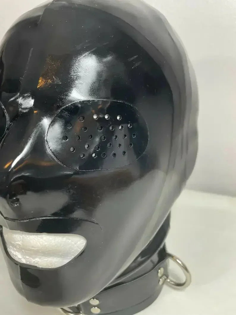 Classic Full Face Latex Mask with D-Ring Collar