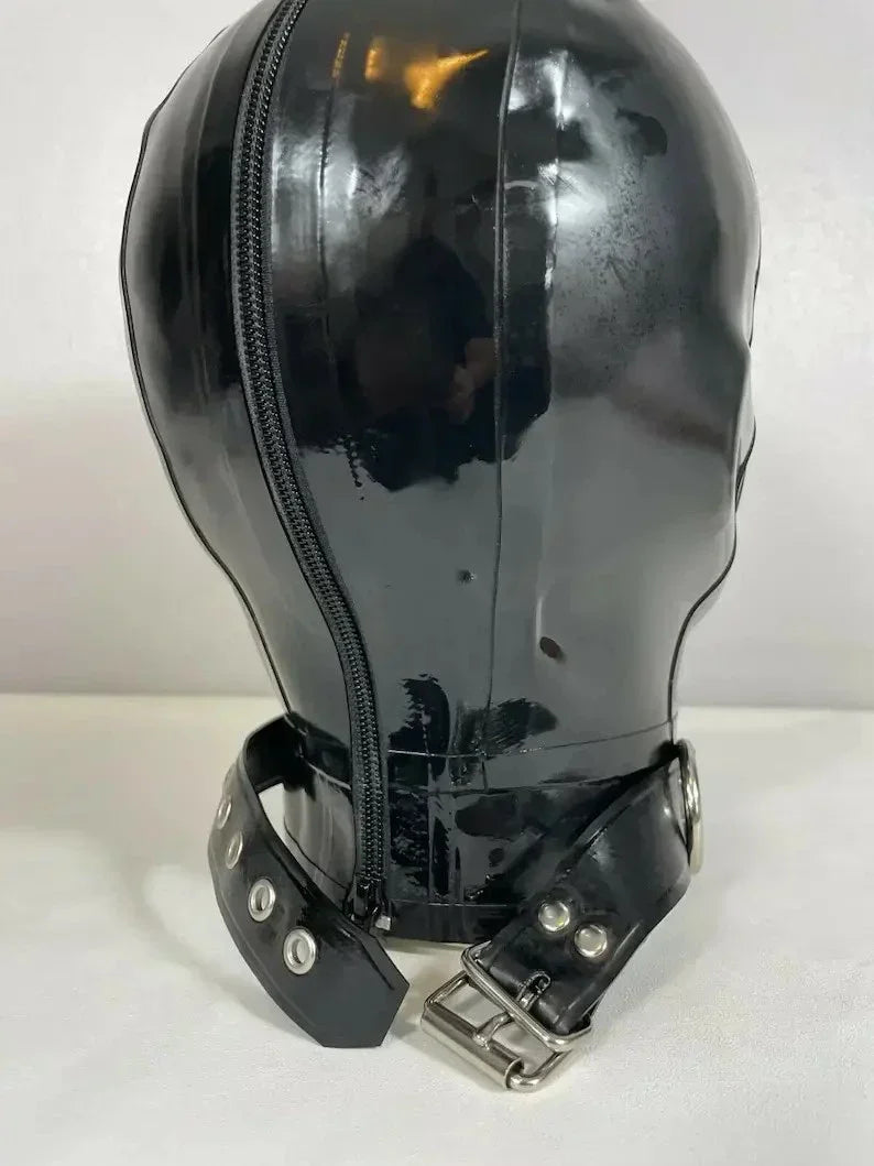 Classic Full Face Latex Mask with D-Ring Collar