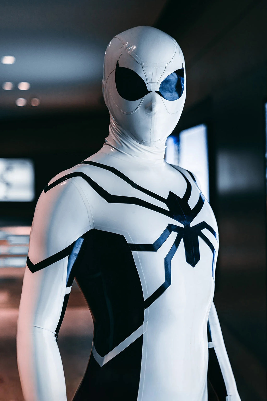 Cream White Male 'White Steppe' Spidey Latex Catsuit