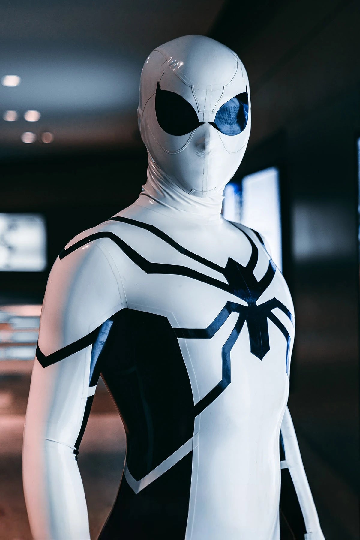 Cream White Male 'White Steppe' Spidey Latex Catsuit