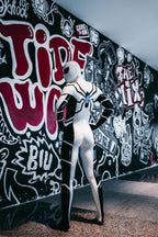 Cream White Male 'White Steppe' Spidey Latex Catsuit