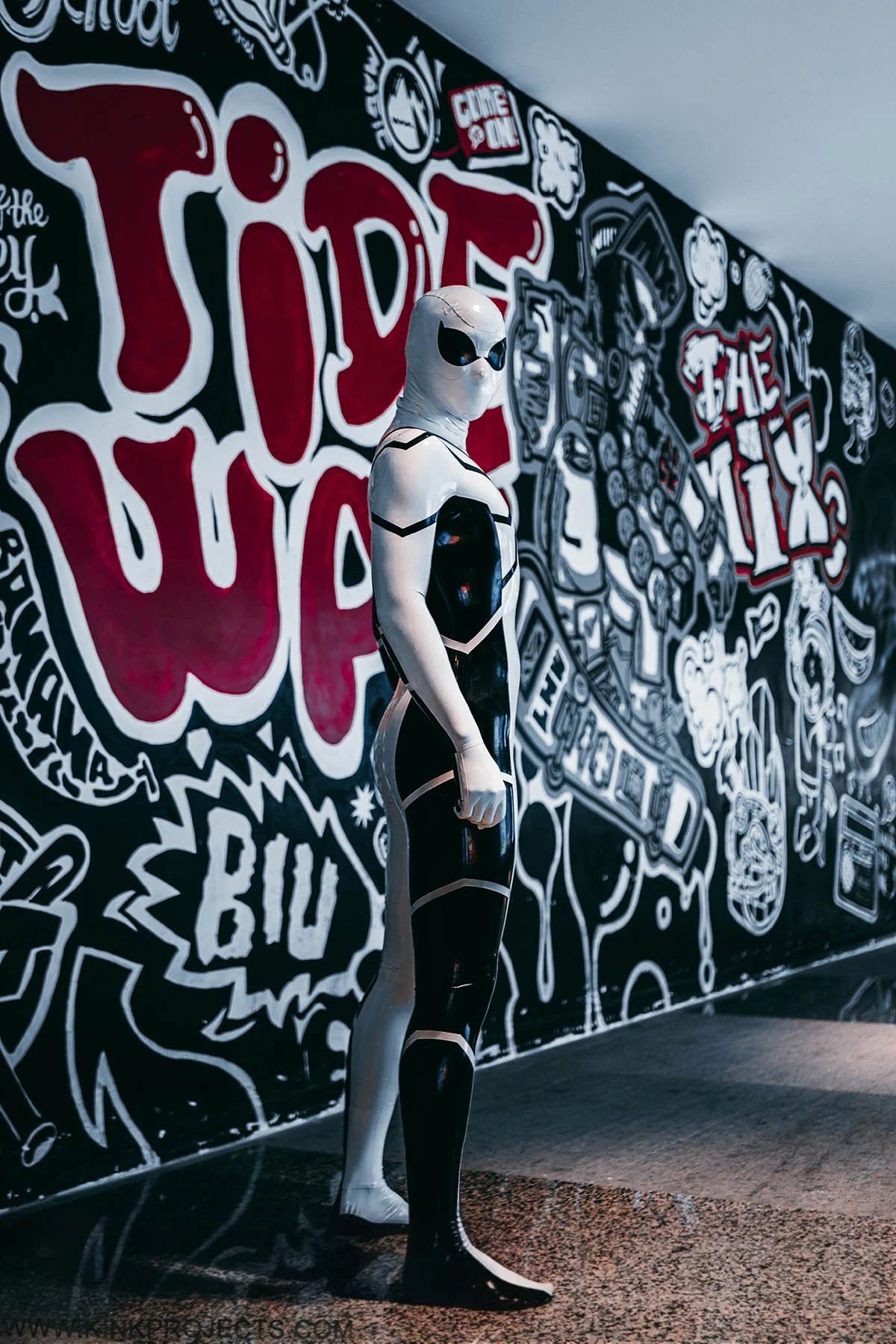 Cream White Male 'White Steppe' Spidey Latex Catsuit