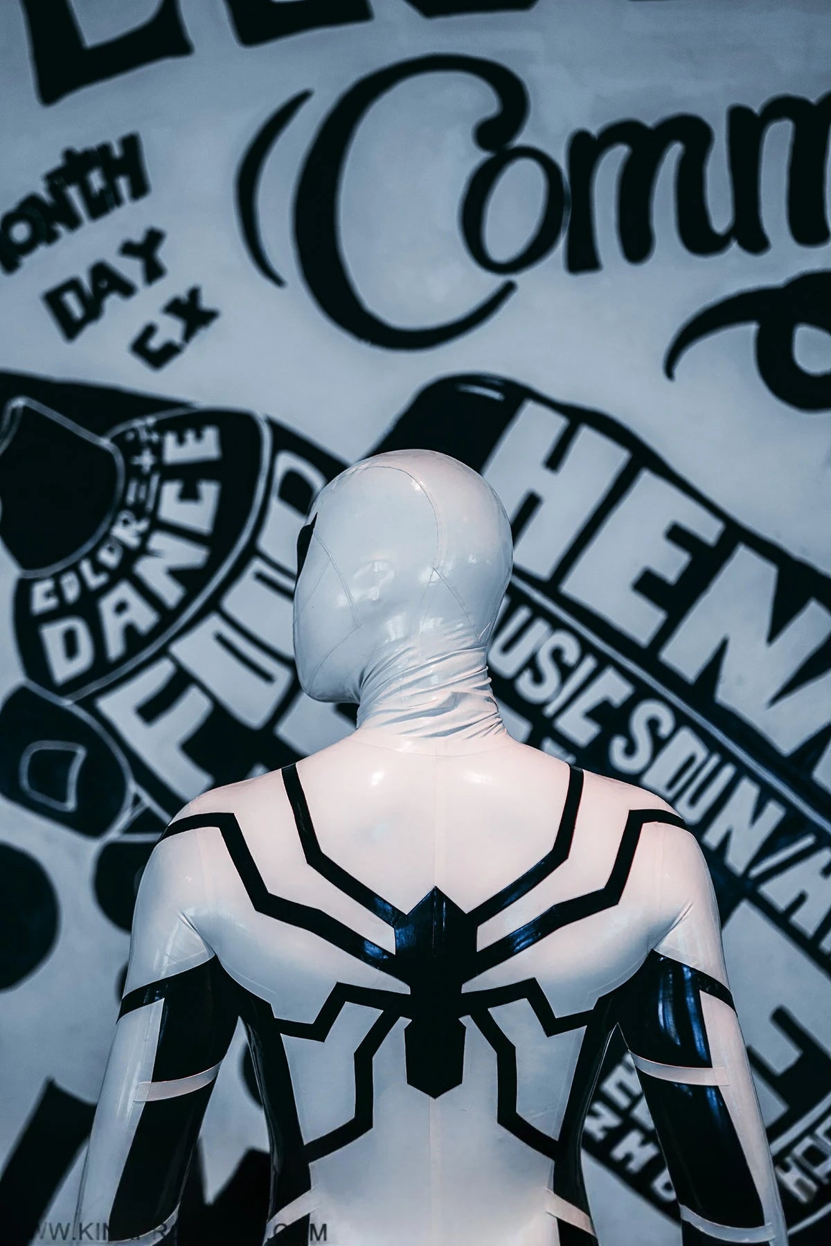 Cream White Male 'White Steppe' Spidey Latex Catsuit