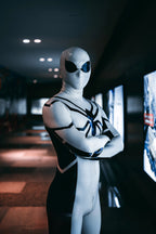 Cream White Male 'White Steppe' Spidey Latex Catsuit