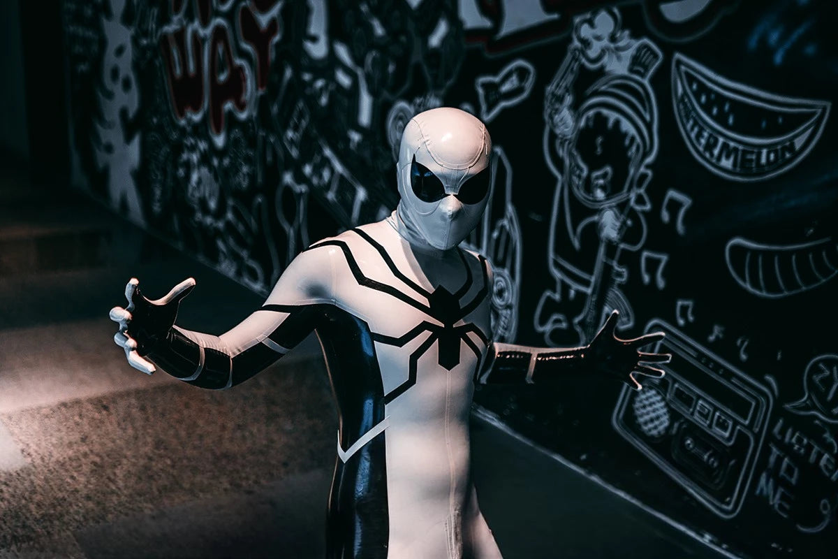 Cream White Male 'White Steppe' Spidey Latex Catsuit