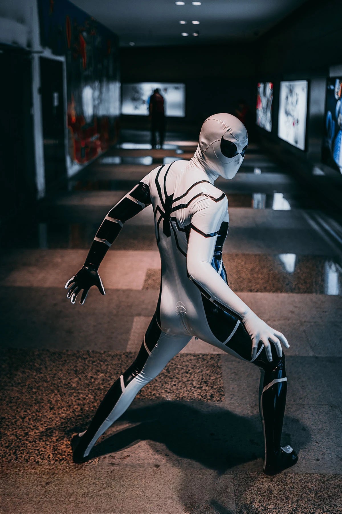 Cream White Male 'White Steppe' Spidey Latex Catsuit