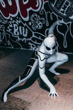 Cream White Male 'White Steppe' Spidey Latex Catsuit