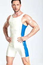 Cream White Male Tank Top Gym Latex Suit