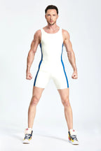 Cream White Male Tank Top Gym Latex Suit