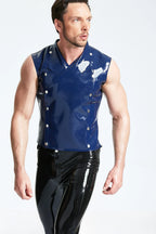 Dark Blue Male Double-Breasted Sleeveless Latex Waistcoat