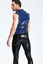 Dark Blue Male Double-Breasted Sleeveless Latex Waistcoat