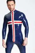 Dark Blue Male 'Patriotic Cross' Latex Catsuit