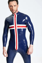 Dark Blue Male 'Patriotic Cross' Latex Catsuit