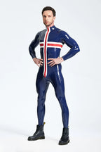 Dark Blue Male 'Patriotic Cross' Latex Catsuit