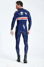 Dark Blue Male 'Patriotic Cross' Latex Catsuit