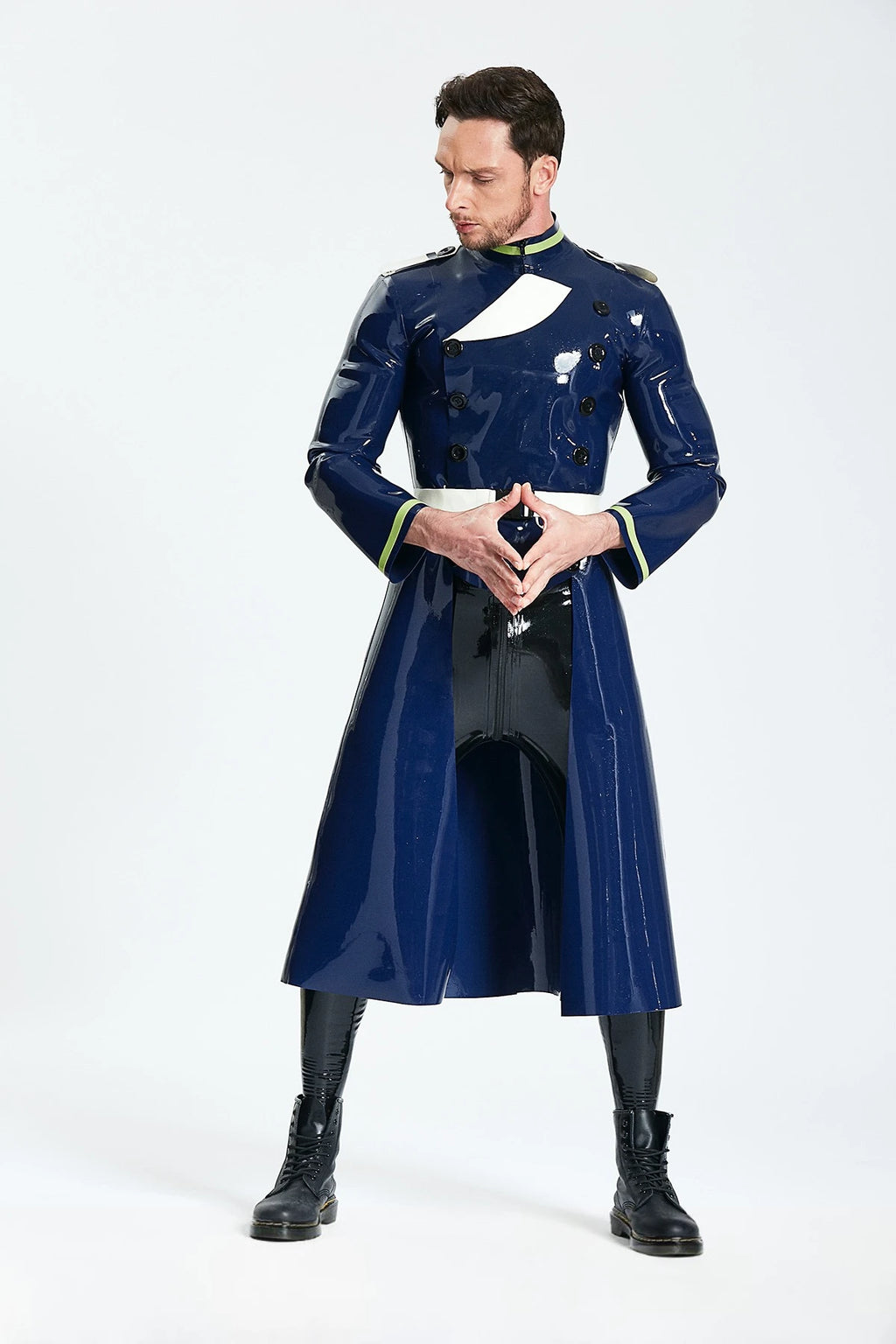 Dark Blue Male 'Cossack' Long Latex Coat
