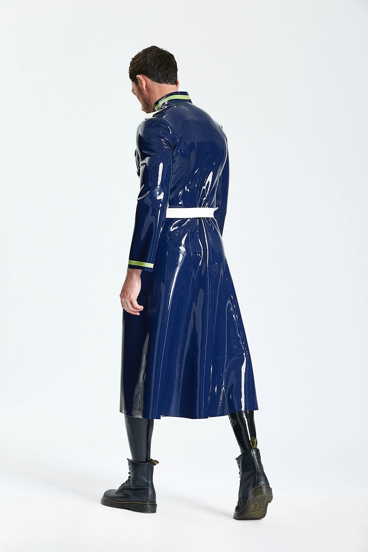 Dark Blue Male 'Cossack' Long Latex Coat