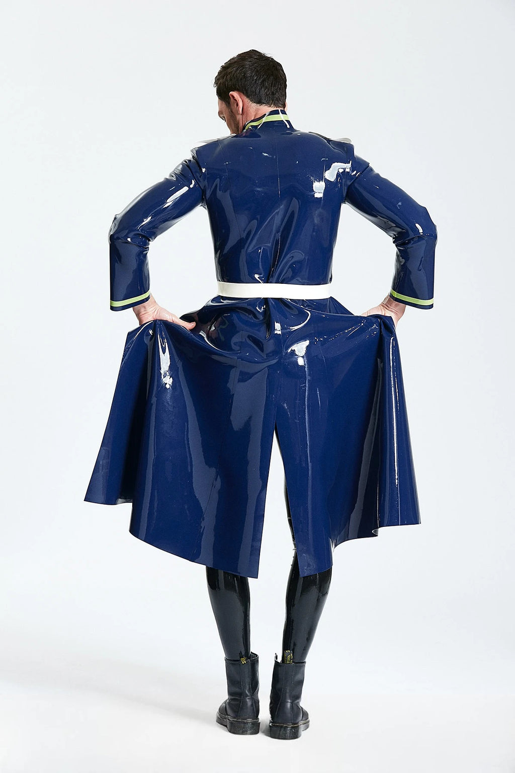 Dark Blue Male 'Cossack' Long Latex Coat
