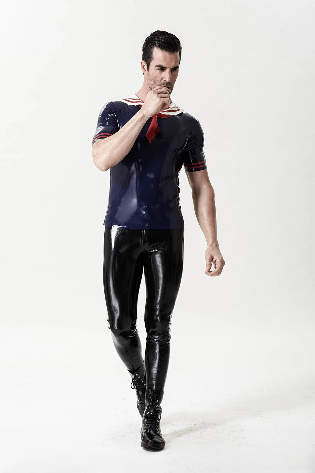 Dark Blue Male Latex 'Jack Tar' Naval T-Shirt
