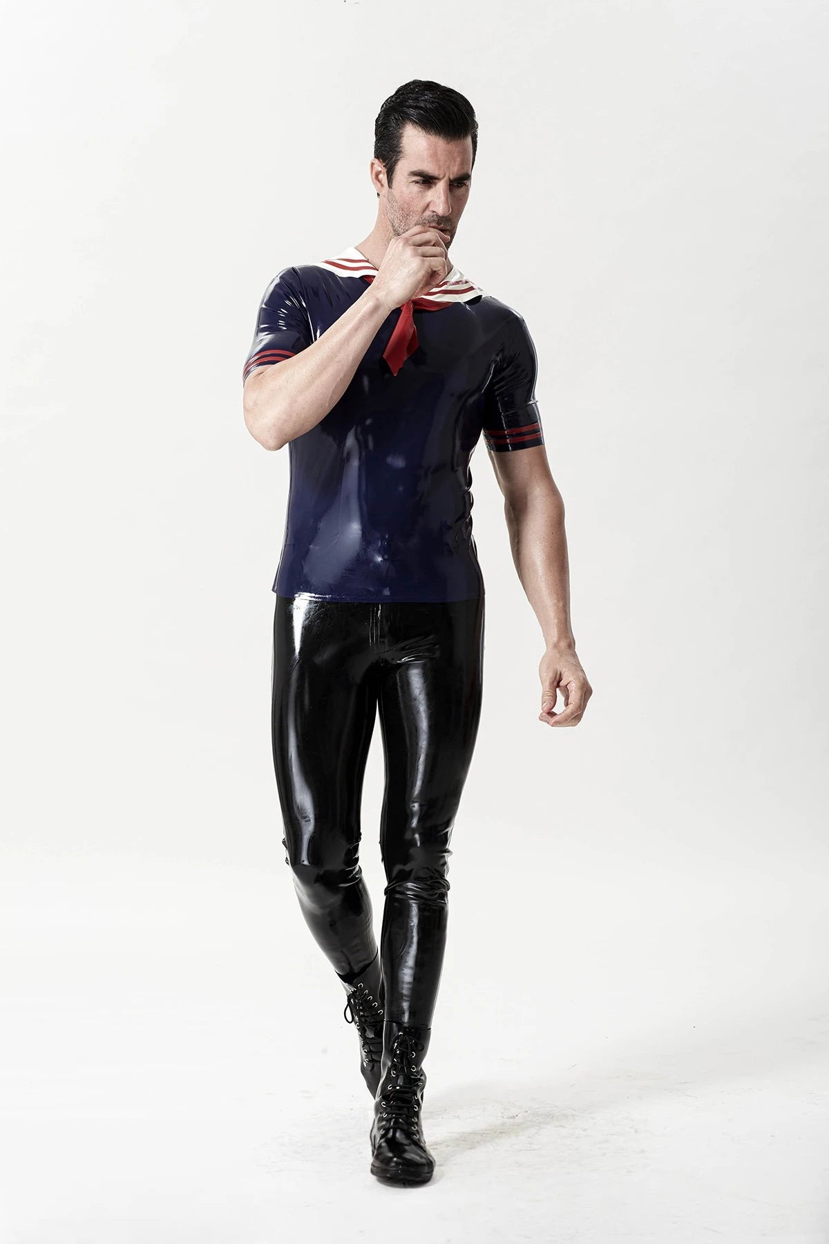 Dark Blue Male Latex 'Jack Tar' Naval T-Shirt