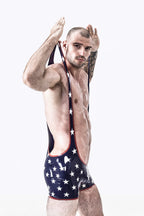dark blue Male Star-Spangled Wrestling Latex Suit