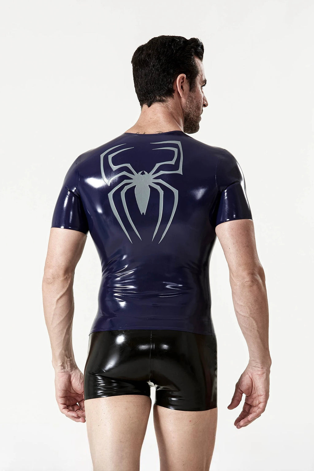 Dark Blue Male 'Back Spider' Latex T-Shirt