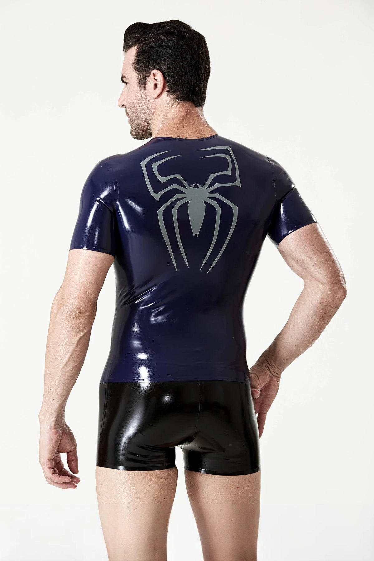 Dark Blue Male 'Back Spider' Latex T-Shirt