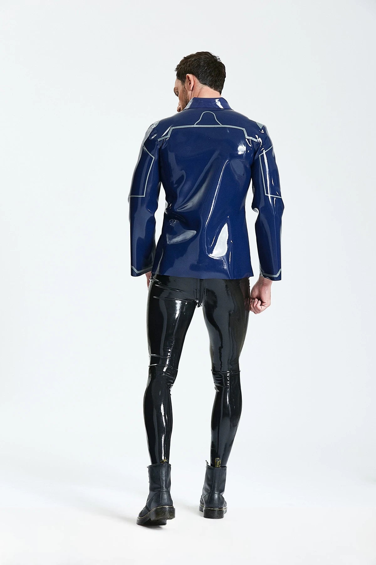 Dark Blue Male 'Debonair' Cross-over Latex Jacket