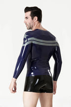 Dark Blue Male 'Star Blazer' Long-Sleeved Latex T-shirt