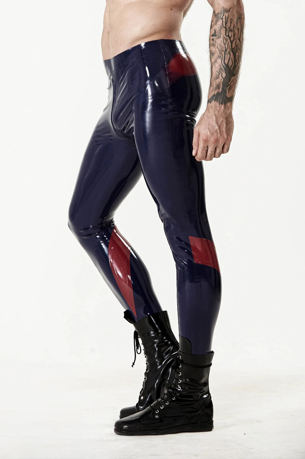 Dark Blue Male Latex Through-Zip Leggings