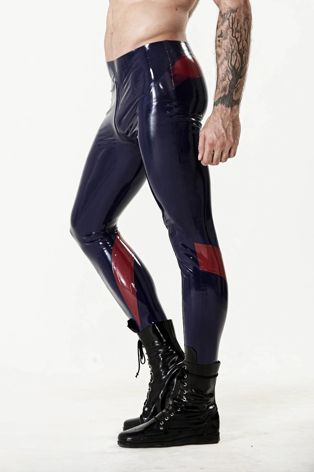 Dark Blue Male Latex Through-Zip Leggings